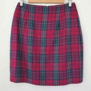 VINTAGE PASTILLE Sz 12 Wool Red Green Plaid Above Knee Skirt Zip Academia Preppy